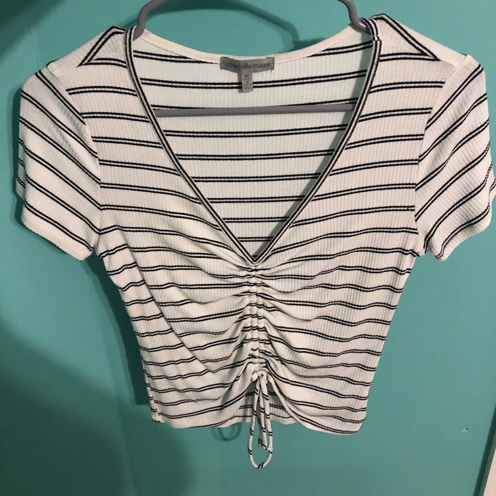 Stipped tie up design cropped T-shirt